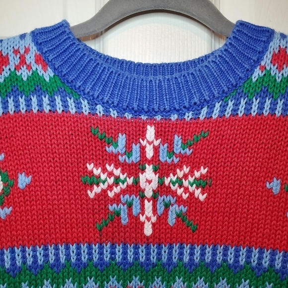 Vintage Neil Martin Mens Sweater Blue Red Medium Holiday - Picture 2 of 11